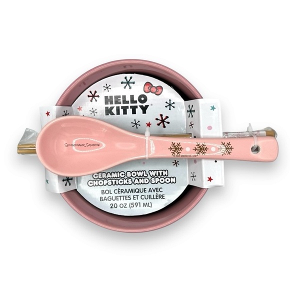 Hello Kitty Christmas Ceramic Bowl With Chopsticks And Spoon - Picture 2 of 2